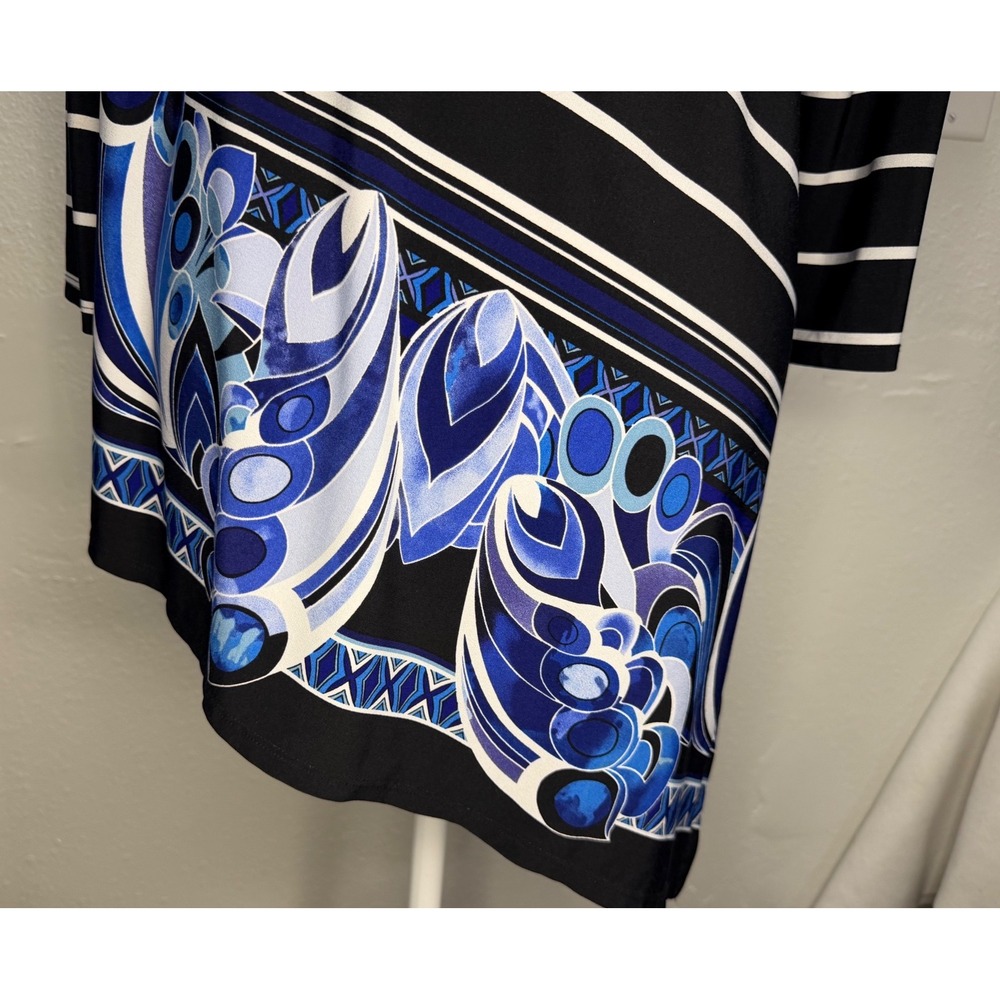 Chico's Travelers Women 2/L Black White Striped Blue Paisley Asymmetrical Tunic - Picture 10 of 12